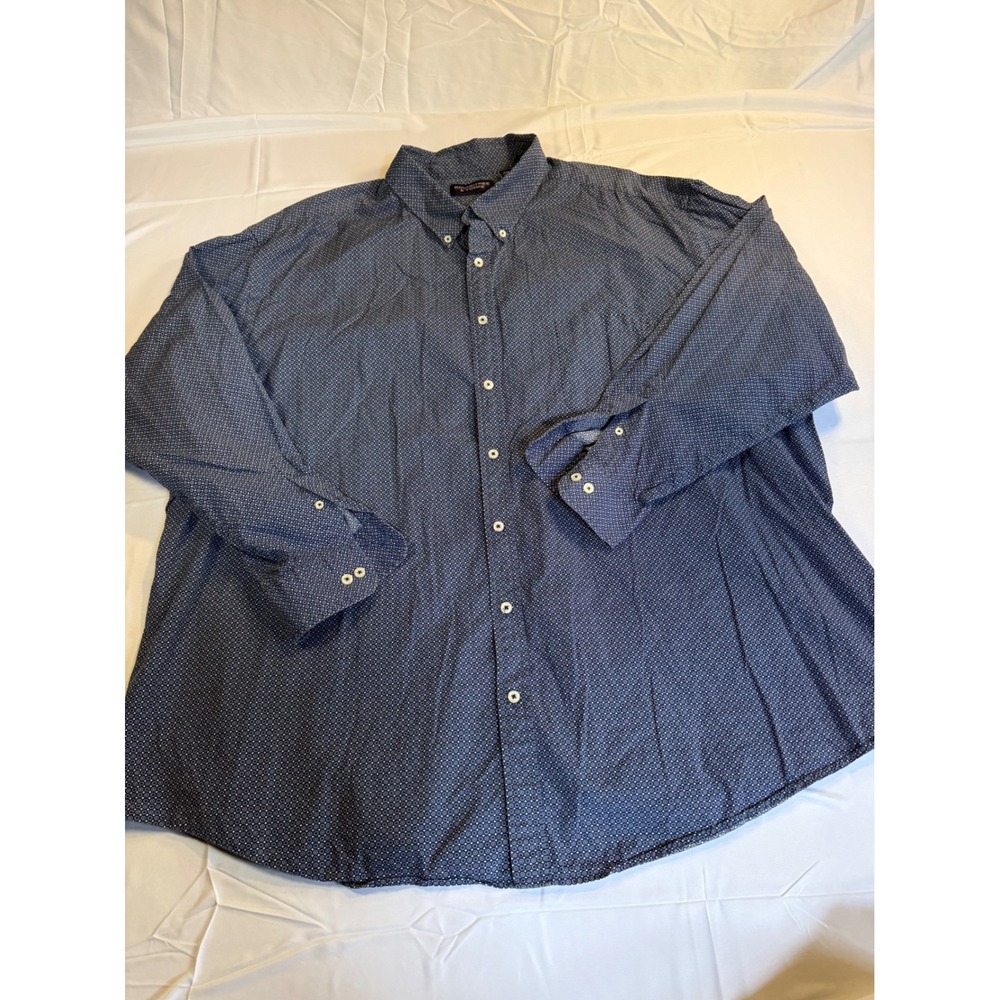 Roundtree & Yorke Mens 4XB Navy Blue Micro Dot Long Sleeve Button Down Shirt